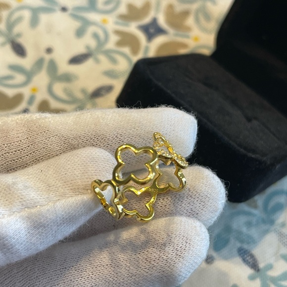 925 Sterling Silver Hollow Flower Minimalist Band Open Ring - Picture 7 of 7